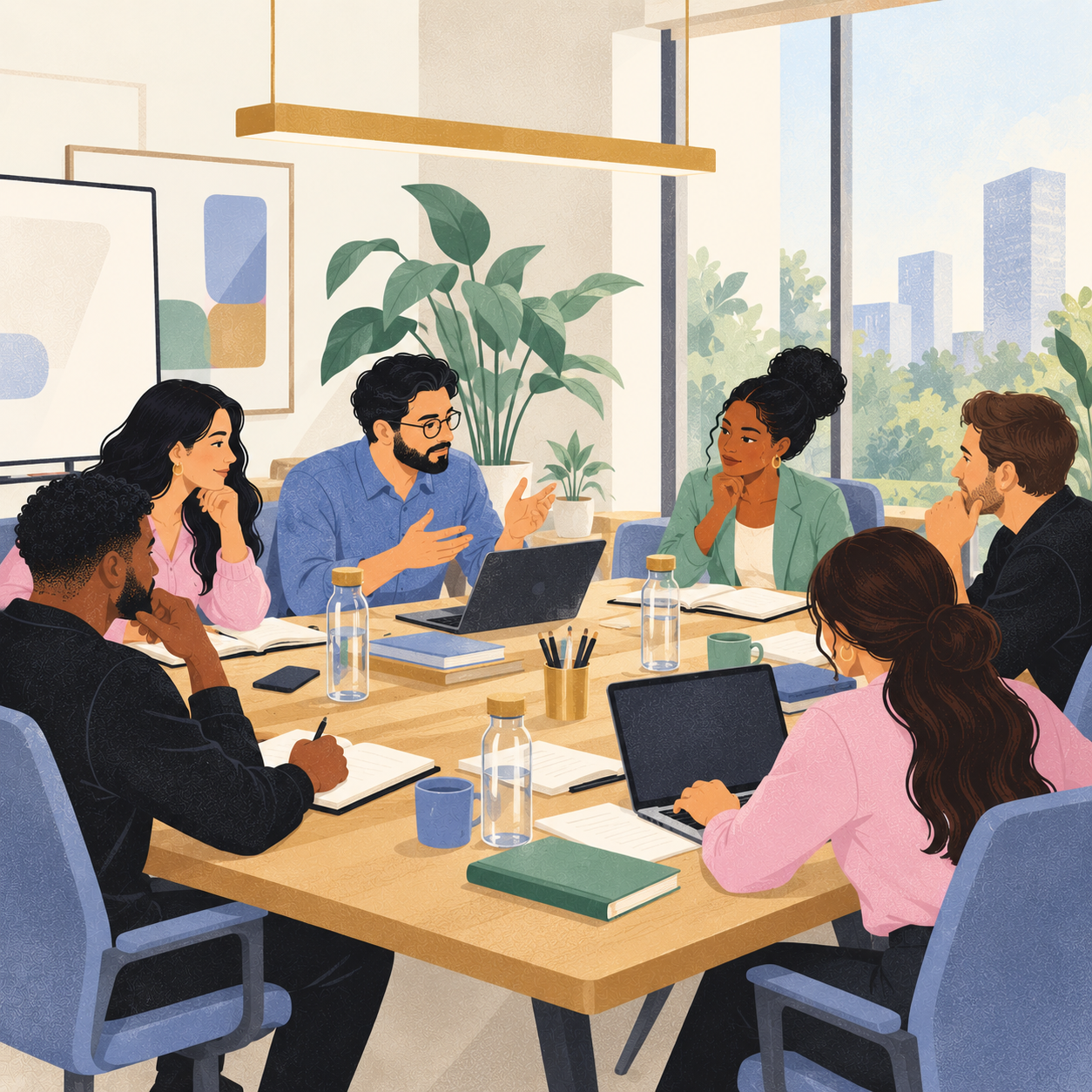 A leadership team around a table for a full day of decisions.