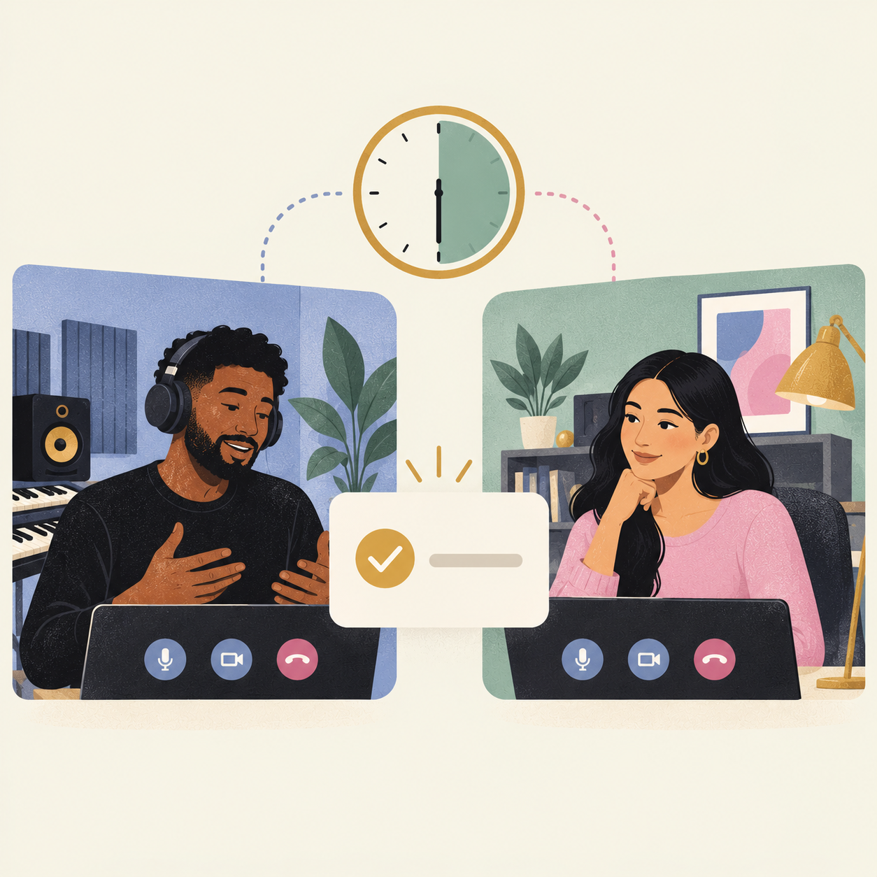 A fifteen-minute video call between two people, ending with one clear next step.