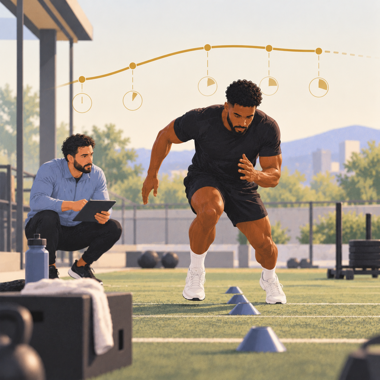 One athlete training, with the work built around that person.