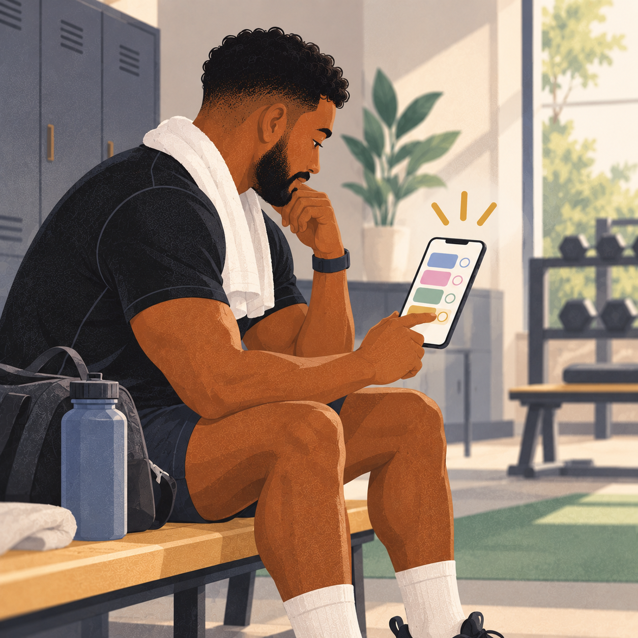 An athlete checking a short set of questions after training.