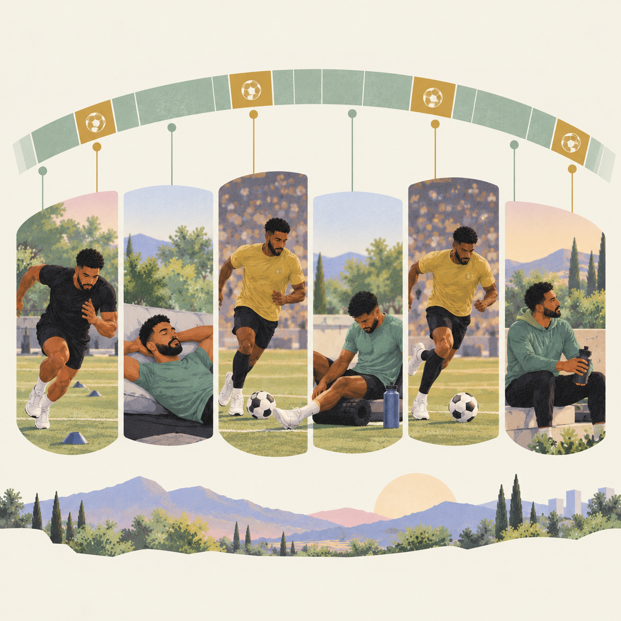 A season laid out across the year, from training through to competition.